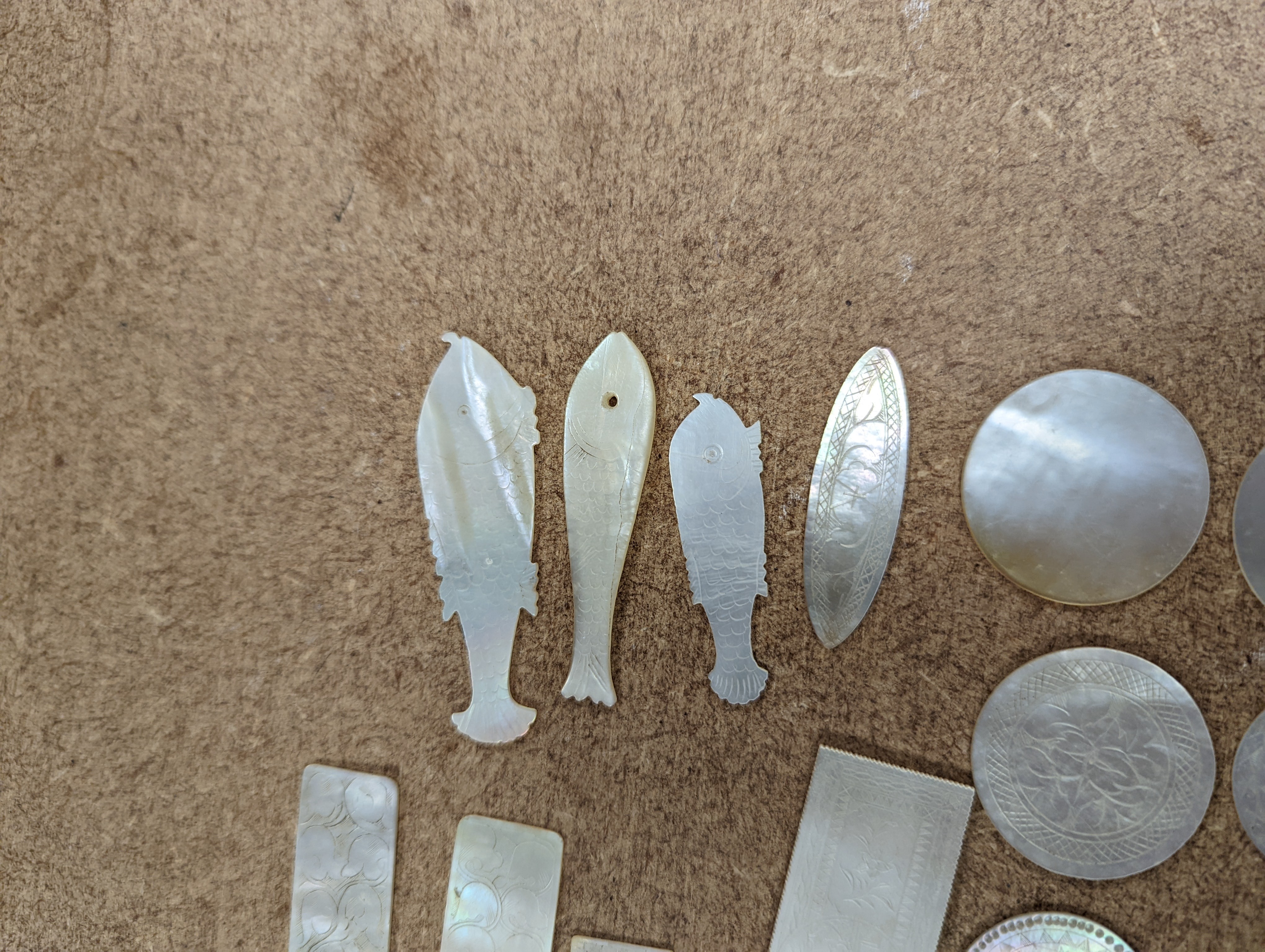 A set of 19th century Chinese engraved mother-of-pearl gaming counters